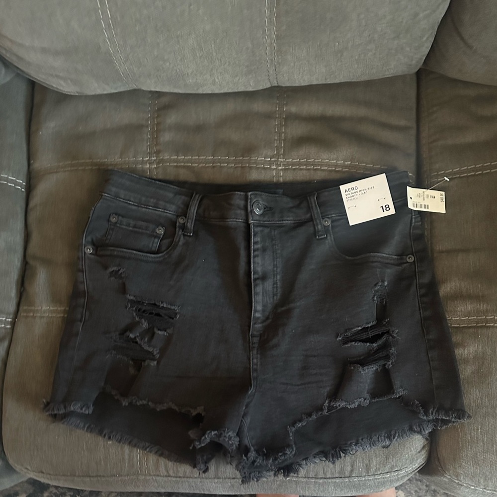 Aero Women's Black Distressed Denim Shorts